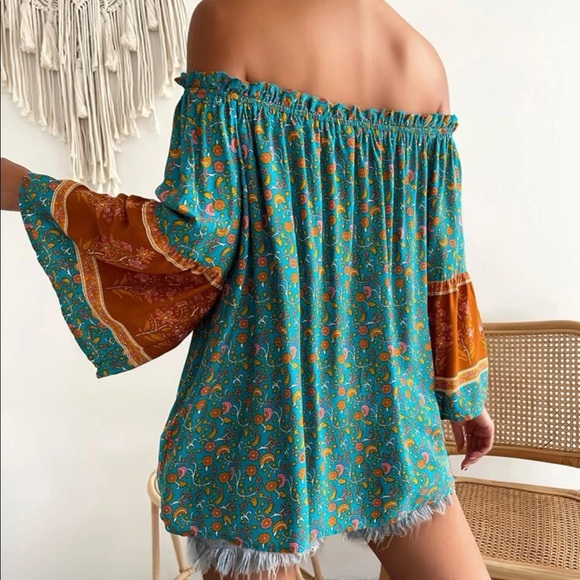 Boho floral print knot front blouse - Picture 3 of 6